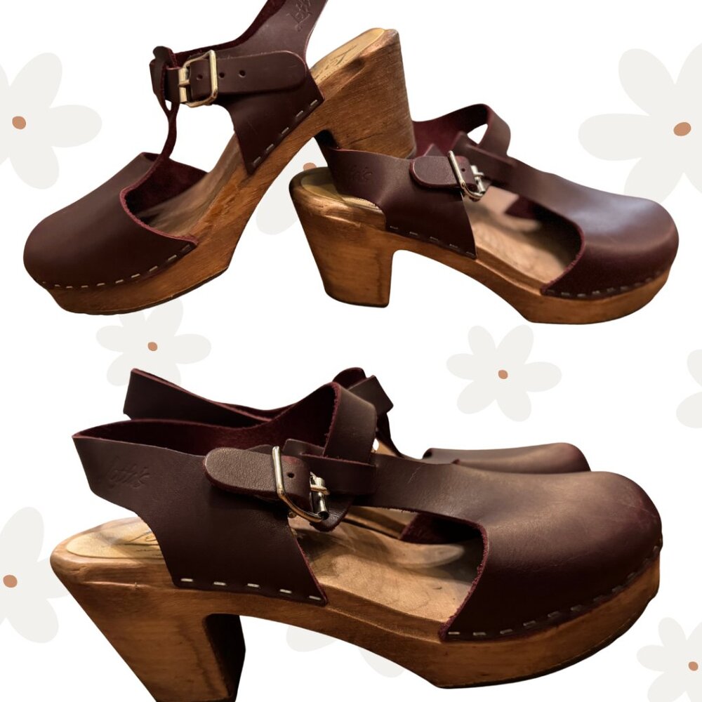 Lotta from Stockholm Highwood T-Bar Clogs Aubergine, Size 37